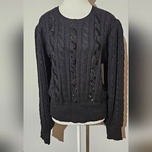 Marled Beaded Front Puffed Shoulder Sweater Size XL